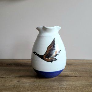 1981 hand made  hand painted ceramic pitcher with goose. Signed by John Herbon